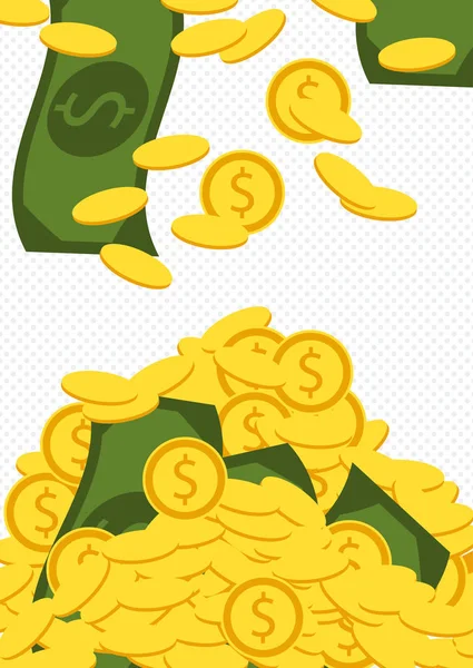 Spadające złotych monet i banknotów. Ilustracja wektorowa pieniądze. — Wektor stockowy