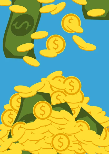 Spadające złotych monet i banknotów. Ilustracja wektorowa pieniądze. — Wektor stockowy