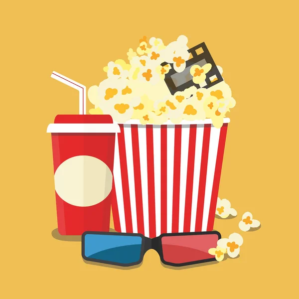 Vectorillustratie. Popcorn en drinken. Film strip grens. Bioscoop — Stockvector