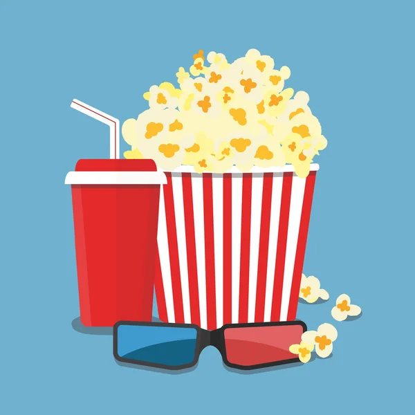 Vectorillustratie. Popcorn en drinken. Film strip grens. Bioscoop — Stockvector