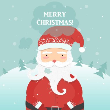 Jolly Noel Baba, kış orman arka plan, Noel karikatür 