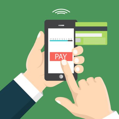 Mobil ödeme kavramı. El bir telefon tutarak. Smartphone kablosuz