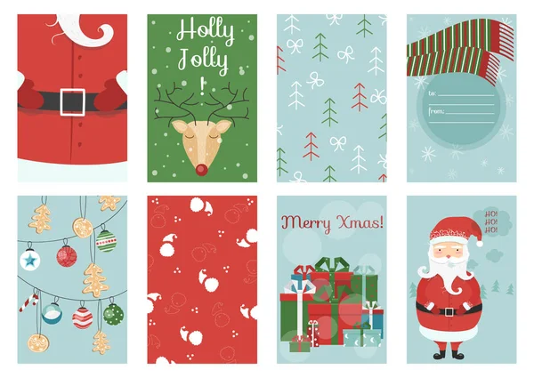 Feliz Navidad tarjeta de felicitación, santa, ciervos, decoración de Navidad , — Vector de stock