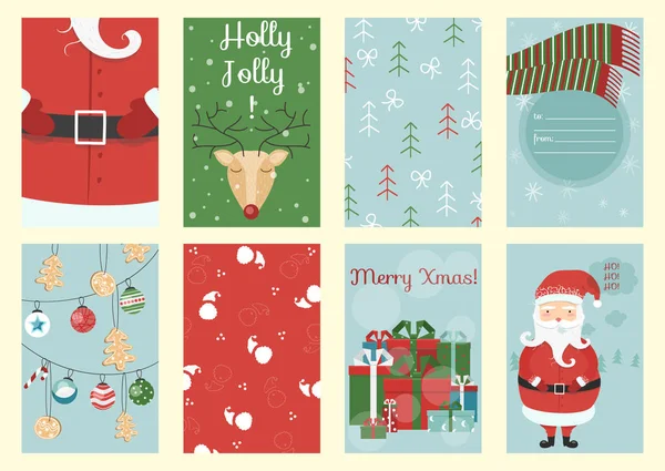 Feliz Navidad tarjeta de felicitación, santa, ciervos, decoración de Navidad , — Vector de stock