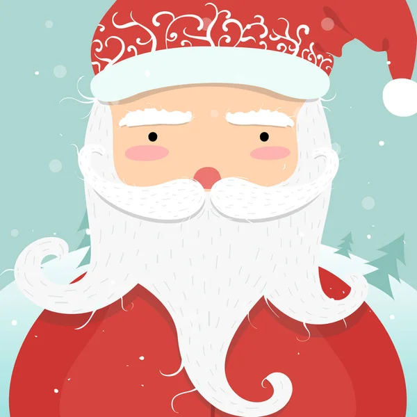 Jolly dibujos animados Santa Clause, fondo del bosque de invierno, Navidad — Vector de stock