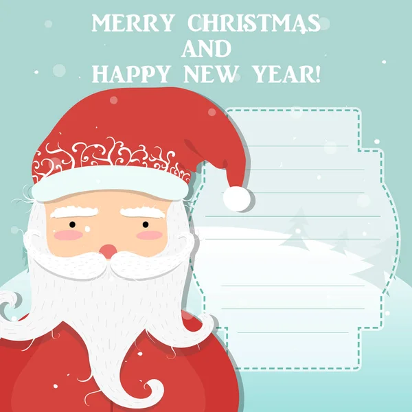Jolly dibujos animados Santa Clause, fondo del bosque de invierno, Navidad — Archivo Imágenes Vectoriales