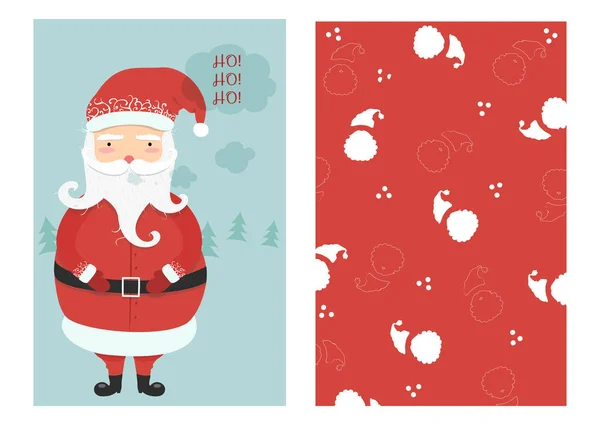 Feliz Navidad tarjeta de felicitación, santa, ciervos, decoración de Navidad, ret — Vector de stock