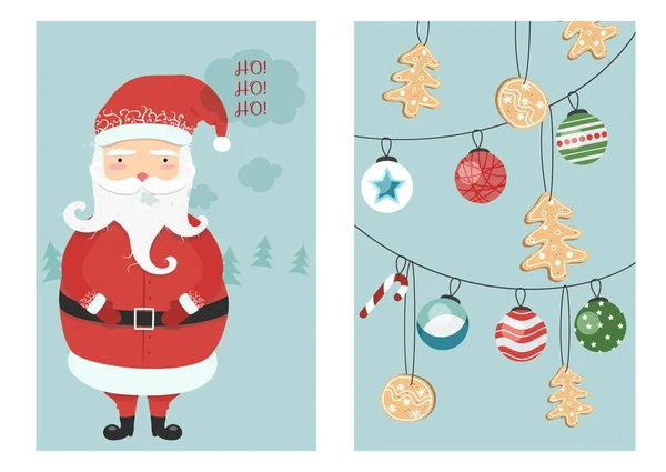 메리 크리스마스 인사말 카드, 산타, 사슴, 크리스마스 장식, ret — 스톡 벡터