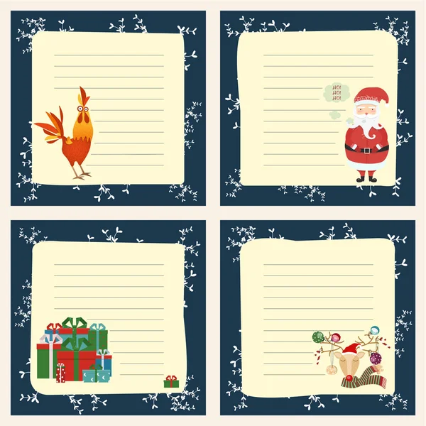 Feliz Navidad tarjeta de felicitación, santa, ciervos, decoración de Navidad — Vector de stock