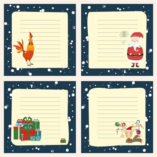 Feliz Navidad tarjeta de felicitación, santa, ciervos, decoración de Navidad — Vector de stock