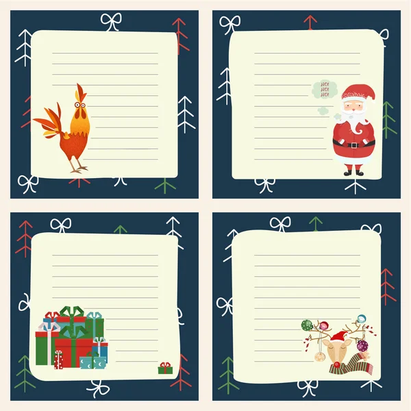 Feliz Navidad tarjeta de felicitación, santa, ciervos, decoración de Navidad — Vector de stock