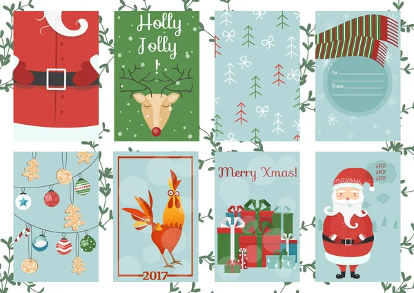 Frohe Weihnachten Grußkarte, Weihnachtsmann, Hirsch, Weihnachtsdekoration, ret — Stockvektor