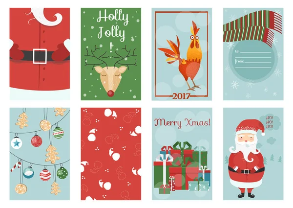 Merry Christmas greeting card, santa, deer, Xmas decoration, ret — Stock Vector