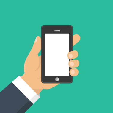 El tutma akıllı telefon. İş kavramı, düz tasarım, vektör