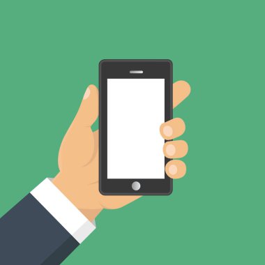 El tutma akıllı telefon. İş kavramı, düz tasarım, vektör