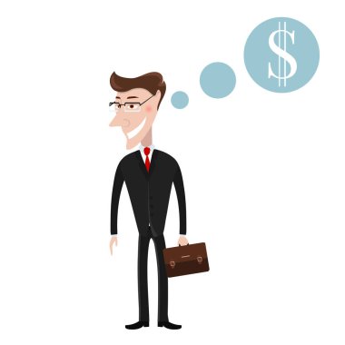 Adam para hakkında takım elbise düşüncesinde. İşadamı ile çanta. 