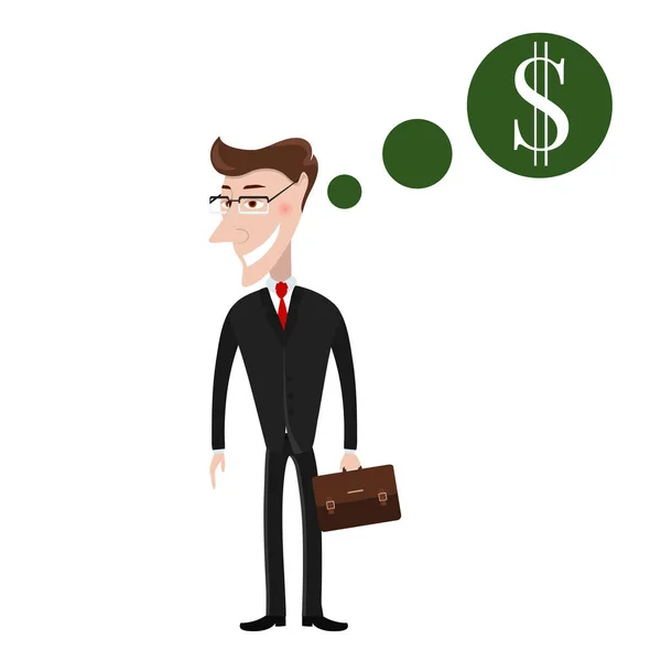 Man in suit thinking about the money. Businessman with bag. — Stock Vector