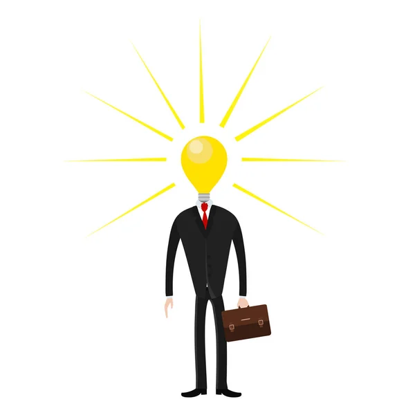 Un bărbat în costum cu lampă de cap. Omul de afaceri cu geantă . — Vector de stoc