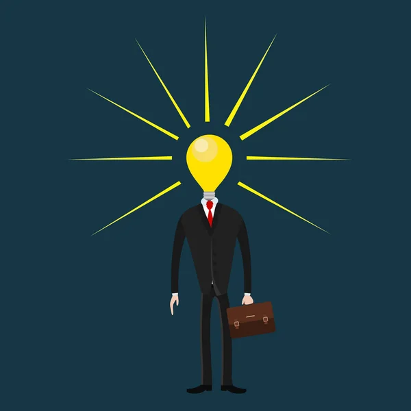 Man in a suit with head lamp. Businessman with bag. — Stock Vector