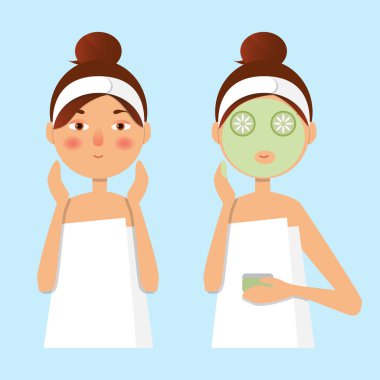 Güzel kız kil veya krem maske yüzünde uğratan. Bea