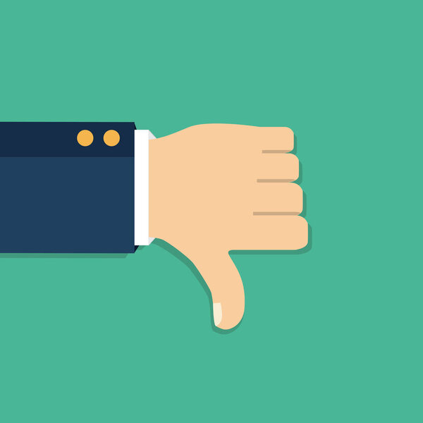 Vector illustration. Thumb down vector icon. Isolated 