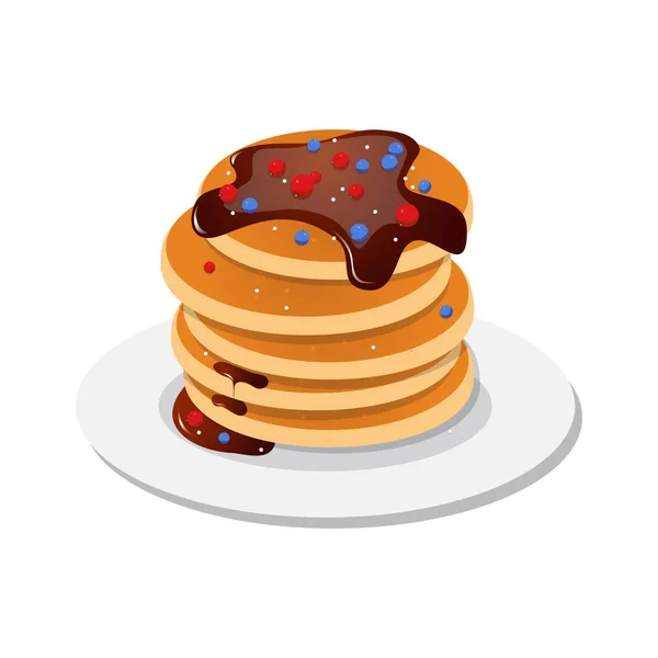 Fresh tasty hot pancakes with sweet maple syrup. Cartoon icon — Stock Vector