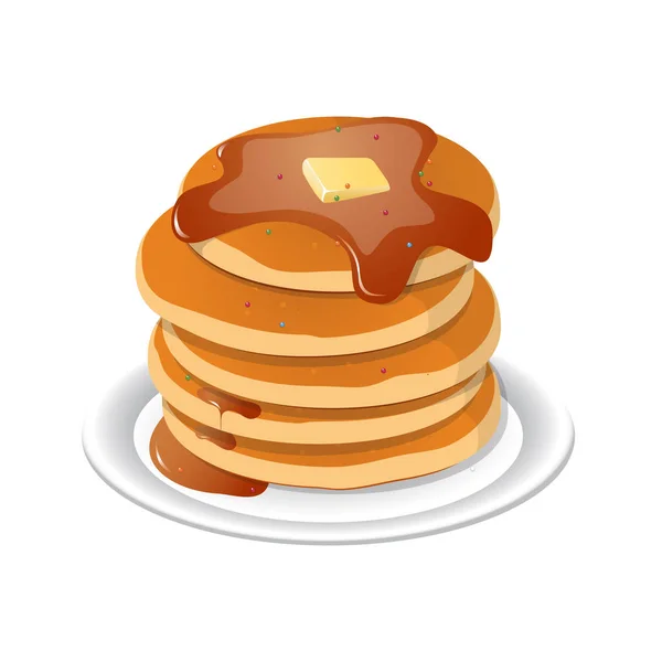 Verse hete lekkere pannenkoeken met zoete maple siroop. Cartoon icoon — Stockvector
