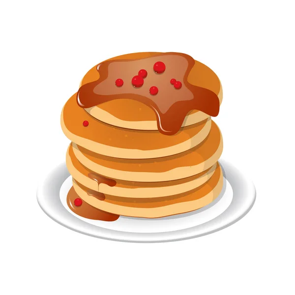 Verse hete lekkere pannenkoeken met zoete maple siroop. Cartoon icoon — Stockvector