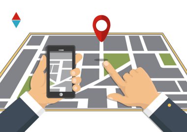 Harita. Gezinti kavramı. Teslimat. Vektör çizim.