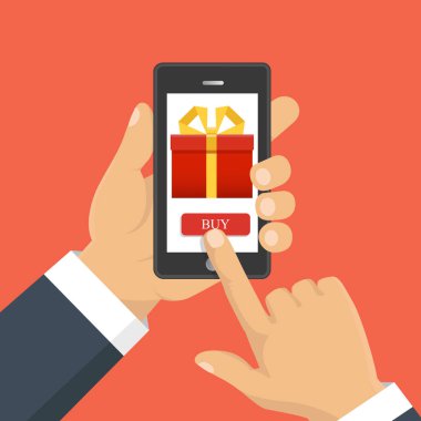 Smartphone ekranda hediye app sayfa. Elini tut smartphone. Cep