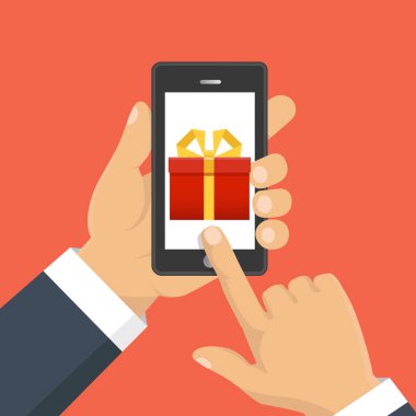 Smartphone ekranda hediye app sayfa. Elini tut smartphone. Cep