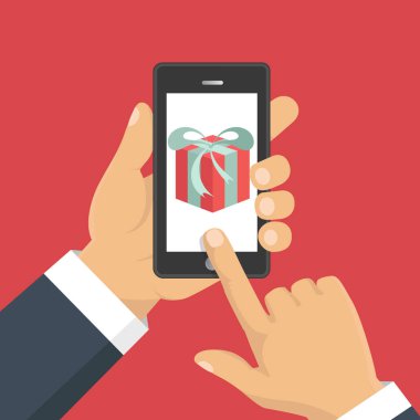 Smartphone ekranda hediye app sayfa. Elini tut smartphone. Cep