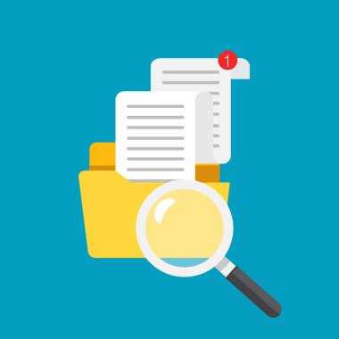 Dosya klasör dizini ve Büyüteç camı, kene onay işareti simgesi.