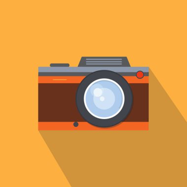 Retro kamera, vintage fotoğraf makinesi, düz stil tasarım. Eski fotoğraf makinesi