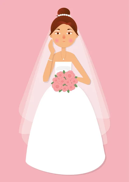 La fille, belle femme en robe de mariée et le bouquet — Image vectorielle