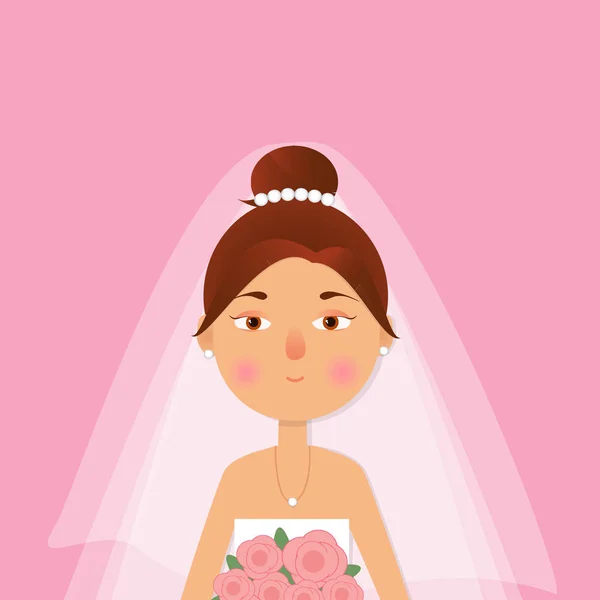 Девушка, красивая женщина в свадебном платье и букет — стоковый вектор