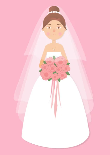 La fille, belle femme en robe de mariée et le bouquet — Image vectorielle