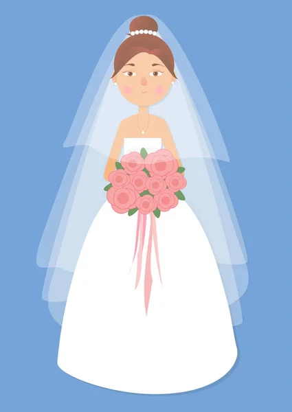 La fille, belle femme en robe de mariée et le bouquet — Image vectorielle