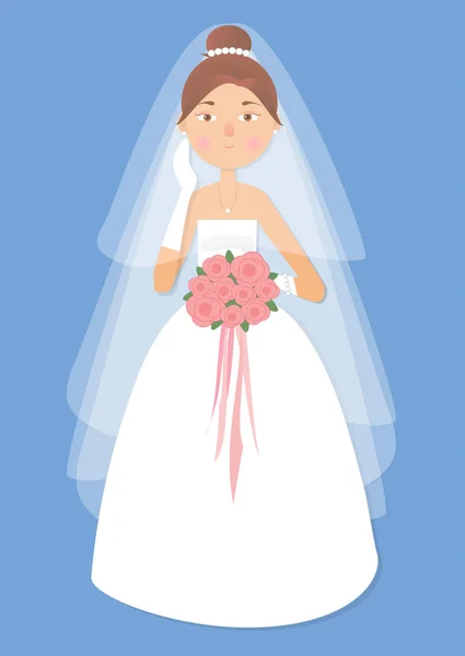 La chica, hermosa mujer en vestido de novia y el ramo de flores — Archivo Imágenes Vectoriales