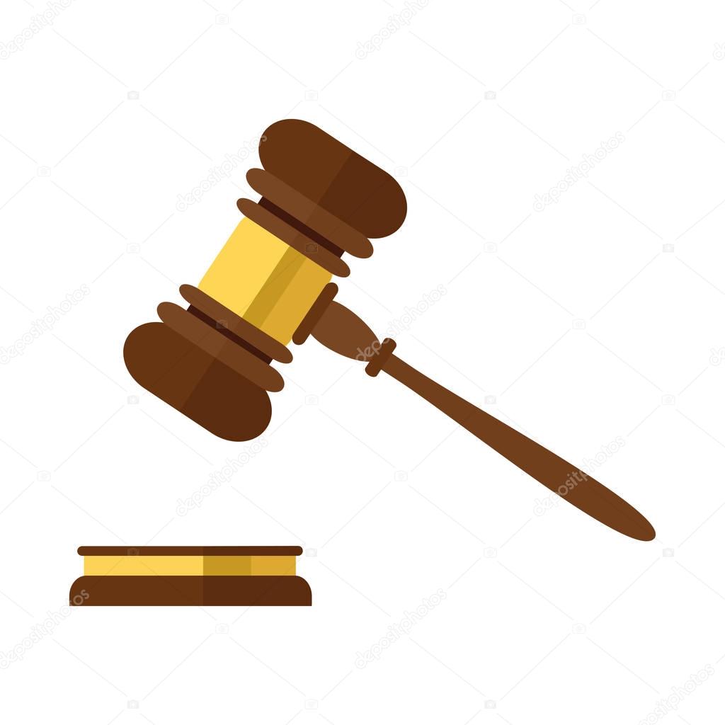 A wooden judge gavel, hammer of judge or auctioneer and soundboa