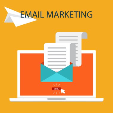 Pazarlama konsept tasarımı, vektör çizim, düz stil e-posta