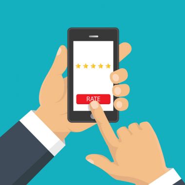 Altın yıldız rating. Geri bildirim, itibar ve kalite kavramı. Vektör