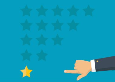 Altın yıldız rating. Geri bildirim, itibar ve kalite kavramı. Vektör