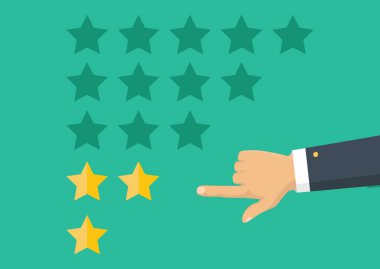 Altın yıldız rating. Geri bildirim, itibar ve kalite kavramı. Vektör