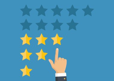 Altın yıldız rating. Geri bildirim, itibar ve kalite kavramı. Vektör