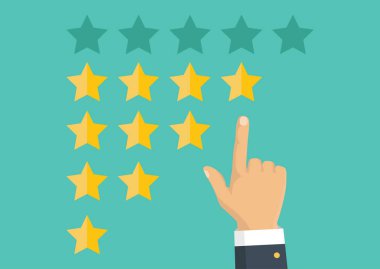 Altın yıldız rating. Geri bildirim, itibar ve kalite kavramı. Vektör