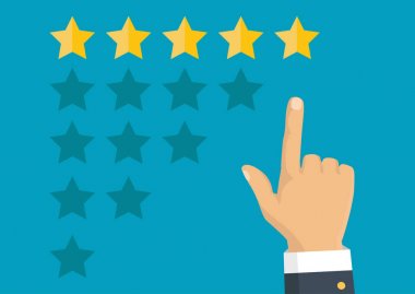 Altın yıldız rating. Geri bildirim, itibar ve kalite kavramı. Vektör