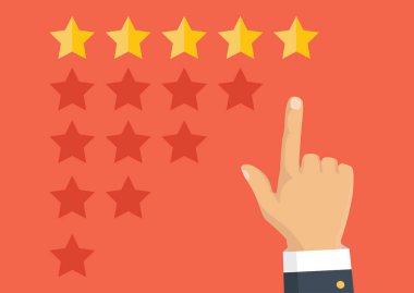 Altın yıldız rating. Geri bildirim, itibar ve kalite kavramı. Vektör