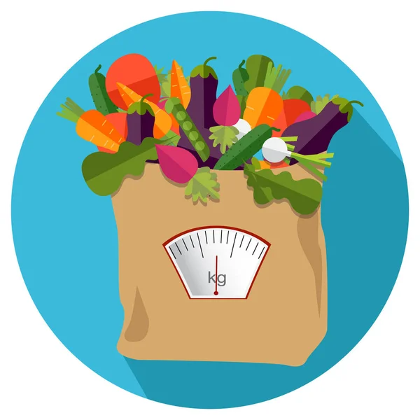 100 % naturel, bio sur un sac en papier plein de légumes frais — Image vectorielle