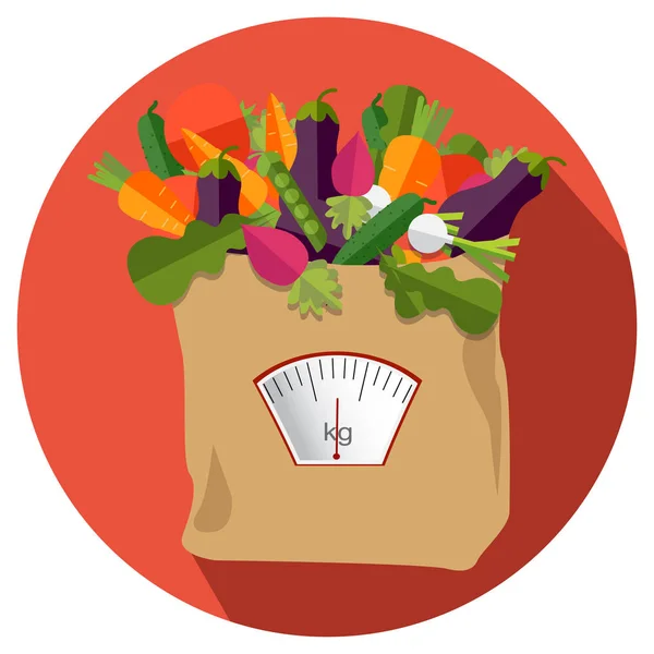 100 procent naturliga, ekologiska på en papperskasse full av färska grönsaker — Stock vektor